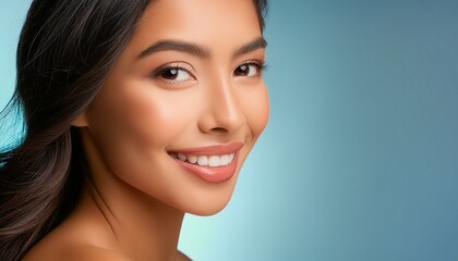 Naklejka premium A woman with Soft smile, warm gaze, and a sense of tenderness.
