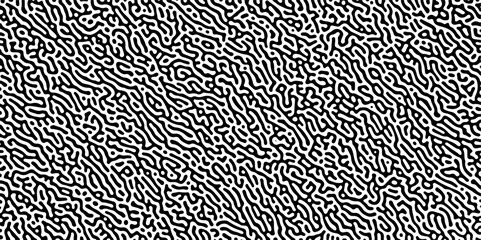 Abstract truing organic wallpaper Turing reaction diffusion monochrome seamless pattern with chaotic motion. Generative algorithm psychedelic background. Reaction-diffusion or truing pattern formation