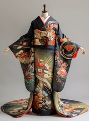 Naklejka premium A woman wearing a kimono with a floral pattern