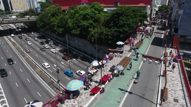 Aerial view of  Osaka City Viaduct in the Liberdade (japanese immigration neighborhood), and Radial Leste Avenue - S&atilde;o Paulo, Brazil