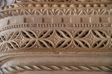 Detail of a bas-relief of Lagrasse Abbey in Cathar country in the south of France