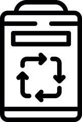 Minimalist black and white battery recycling icon illustration with simple line art. Designed as a symbol of ecofriendly and sustainable energy conservation. Using rechargeable lithiumion technology