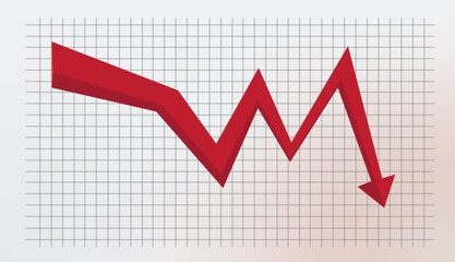 Red Arrow Showing Downward Trend In Grid Graph. 