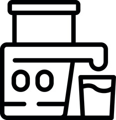 Black line art vector icon illustrating a modern kitchen blender and a glass, isolated on white