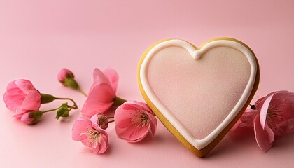 Treat, Heart-Shaped Cookie on Pastel Background