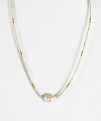 Golden Chain Pearl and Aventurine Stone Necklace.