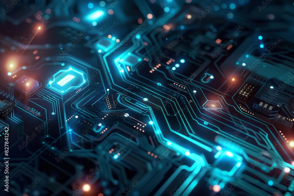 Poster electronic computer hardware technology. circuit board. digital chip background.