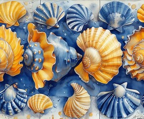 Seashells Painting on Tile Wall
