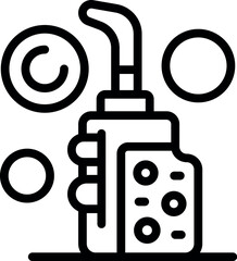 Black and white line art illustration of a bubble tea drink with straw and bubbles