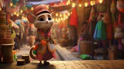 photo of a D character exploring a vibrant bazaar.