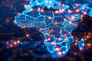 Obraz premium Digital Map of Africa Network Connection created with Generative AI