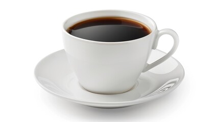 Obraz premium Black coffee in white cup and saucer on white background with clipping path