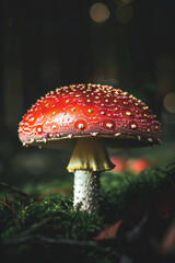 Fly Agaric Mushroom in Forest, Vibrant Red Cap, Natural Habitat