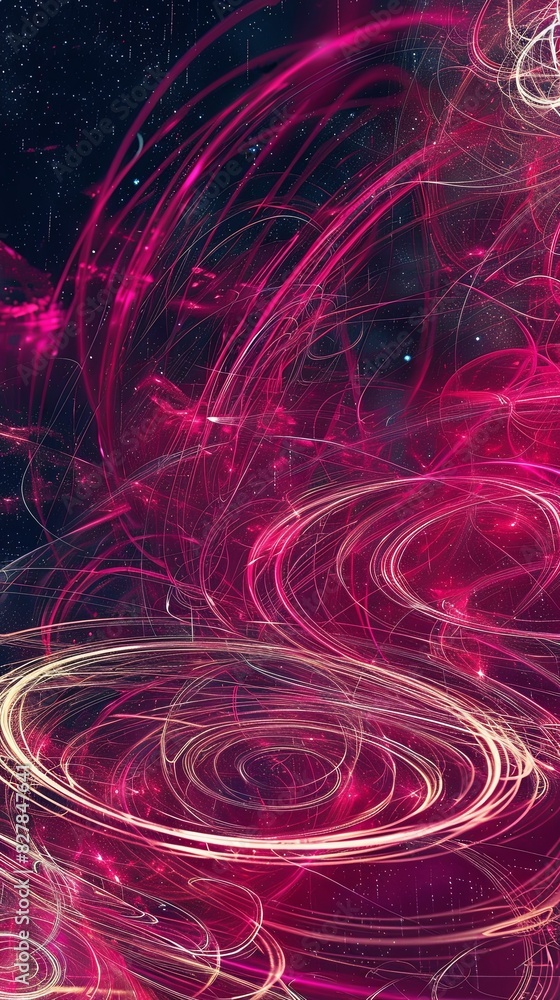 Poster purple and black swirls and circles create an artistic and abstract background