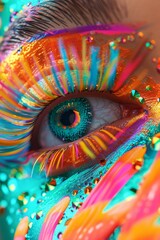Colorful Makeup on a Womans Eye. Generative AI
