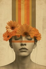Woman With Orange Flowers on Her Head. Generative AI