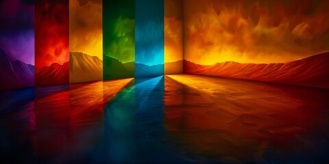 Rainbow Light Illuminating Room Painting. Generative AI