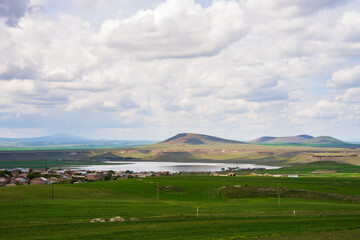 Green landscape, mountains, spring nature