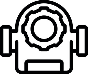 Black and white vector icon featuring a stylized headgear with gears, symbolizing industry