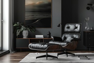Large luxury modern bright interiors Living room mockup illustration 3D rendering