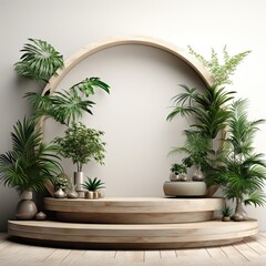 podium with palm UHD Wallpaper