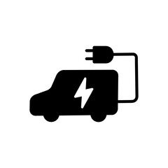 Electric vehicle power charging vector icon isolated on white background. Electrical car symbol. EV icon with charging cable. MPV automotive body-style variant.