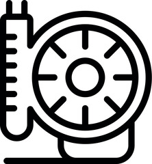 Black line icon of a car tire and pressure gauge, symbolizing auto maintenance