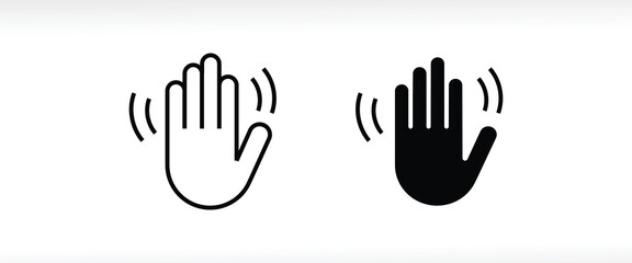 Obraz premium greeting or goodbye. Human waving palm Hand wave icon, motion sensor Waving hi or hello, bye line and flat icons set, editable stroke isolated on white, linear vector outline illustration, symbol logo
