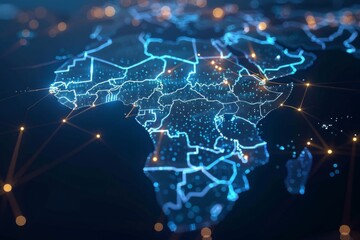 Digital Map of Africa Network Connection created with Generative AI