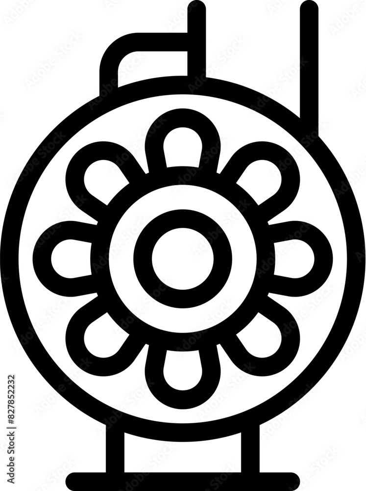 Poster monochrome vector illustration of a round mechanical component with a floral pattern center