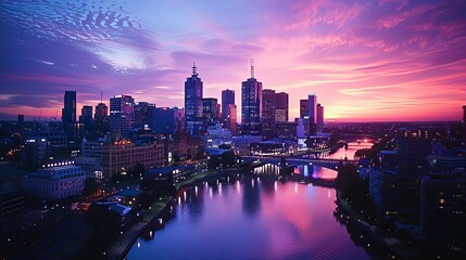 Fototapeta premium Vibrant City Skyline at Sunset