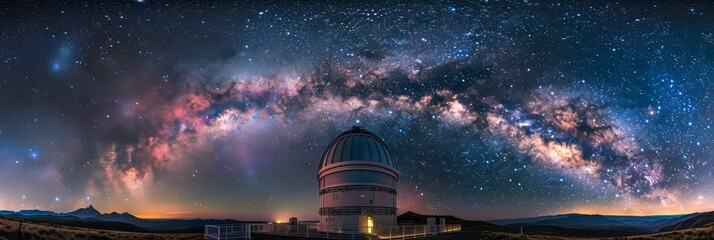 A large telescope rests atop a hill under a star-filled night sky, capturing the vastness of the universe
