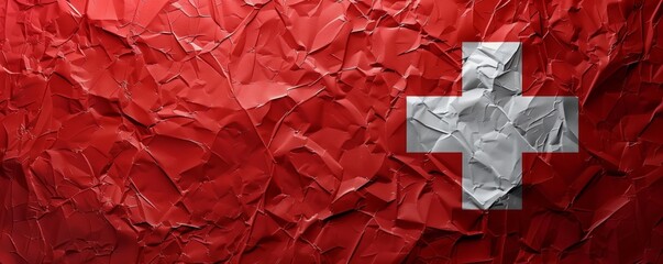 A Swiss flag featuring a prominent white cross