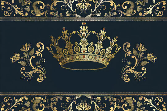Beautiful golden crown isolated on green background. Queen's birthday. Kings Birthday. King's crown as a symbol of the kingdom.