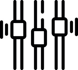 Abstract black and white vector illustration of a minimalist modern abstract audio equalizer icon for music and sound control interface design, with editable and scalable elements