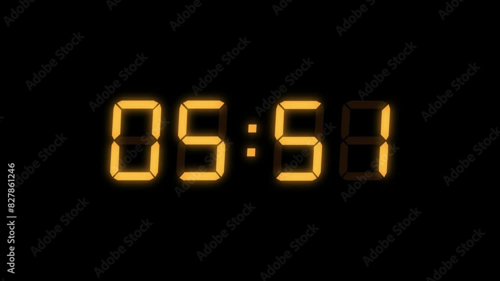 Poster orange-red digital countdown timer starting at 10:00 (10 seconds) on black background, featuring hig
