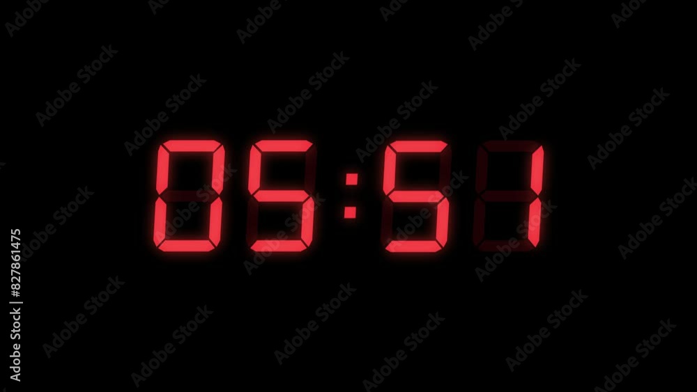 Poster red digital countdown timer starting at 10:00 (10 seconds) on black background, featuring high-visib