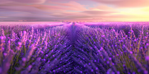 Obraz premium An ethereal lavender field stretches as far as the eye can see, inviting one to escape into a tranquil daydream