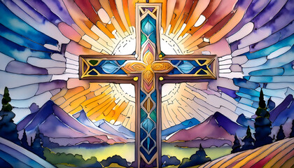 kreuz, neu, close up, symbol, kruzifix, kirche, gott, gl&auml;ubig, zeichen, heilig, icon, gold, bibel, katholizismus, neu, bunt, malerei, aquarell, zeichnung, gnade, liebe, jenseits, Kontakt, modern, art