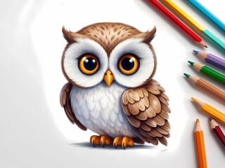 Obraz premium A quality colored pencil drawing of a cute and lovely Owl