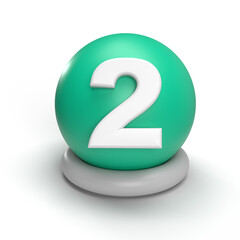 3D rendering number 2 on globe. 3D rendering globe and number 2 concept for education, business