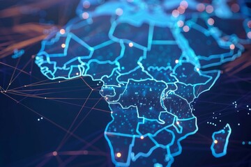 Digital Map of Africa Network Connection created with Generative AI
