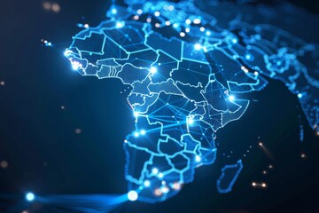 Digital Map of Africa Network Connection created with Generative AI