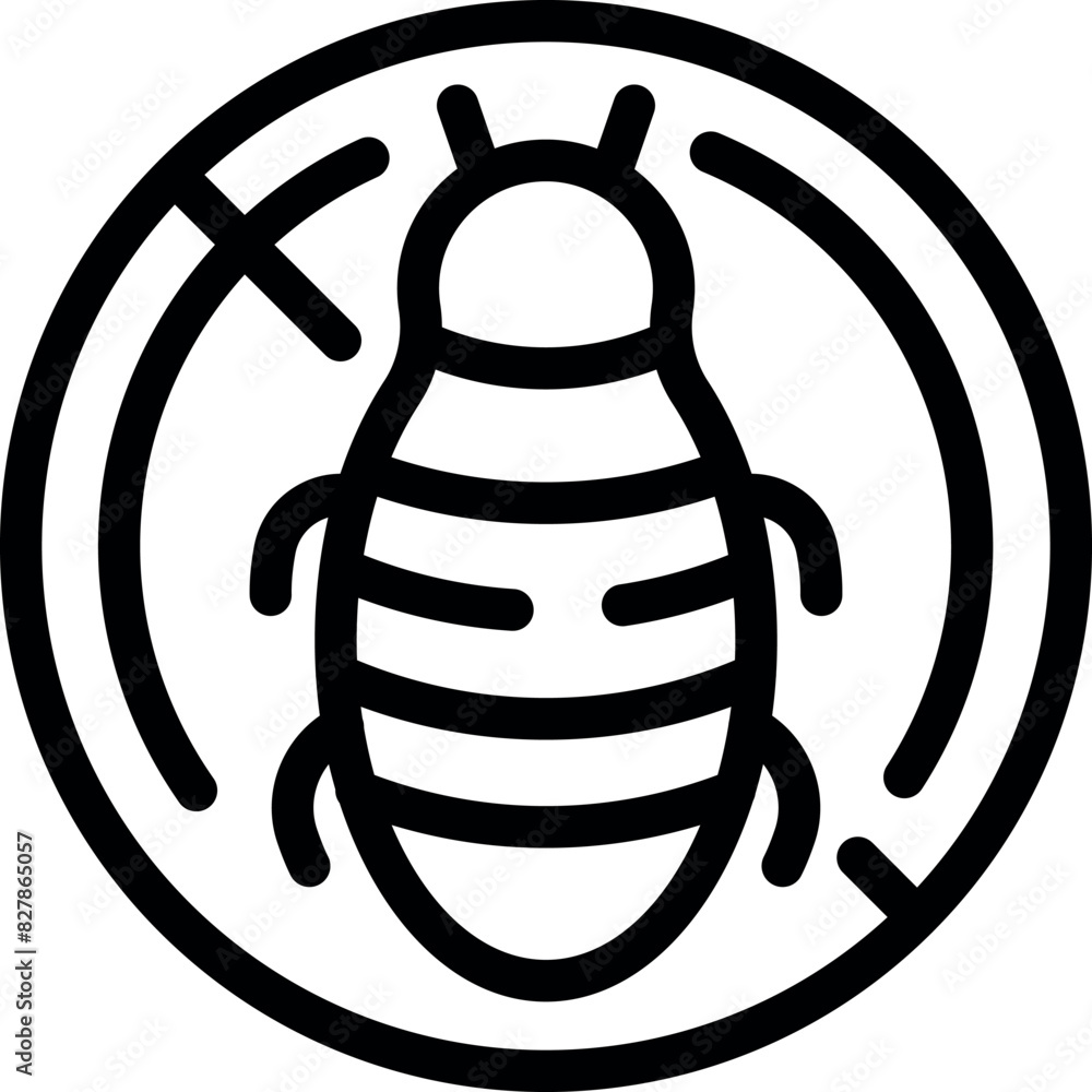 Poster black and white line art icon of a bedbug enclosed in a circular boundary
