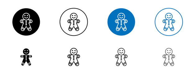 Gingerbread man icon set. christmas man shape cookie vector icon in black and blue color.