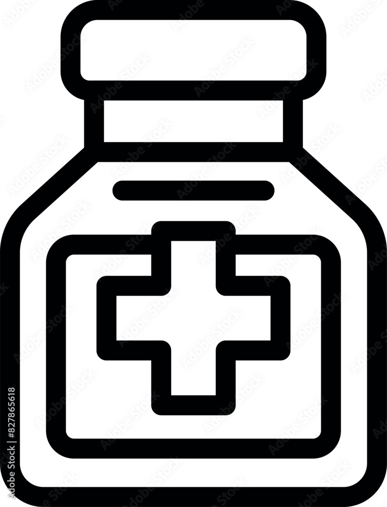 Poster minimalist medical bottle line icon in black and white for healthcare and pharmacy user interface de - Posters
