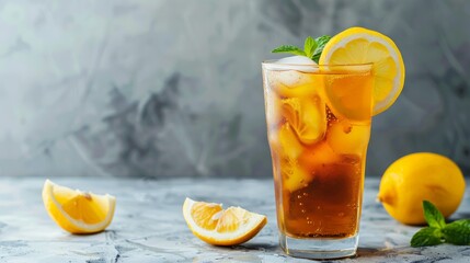 iced lemon tea with space area for text. national iced tea day