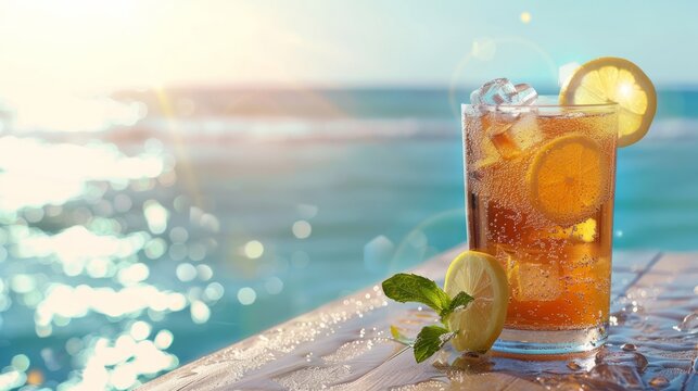 iced lemon tea with space area for text. national iced tea day