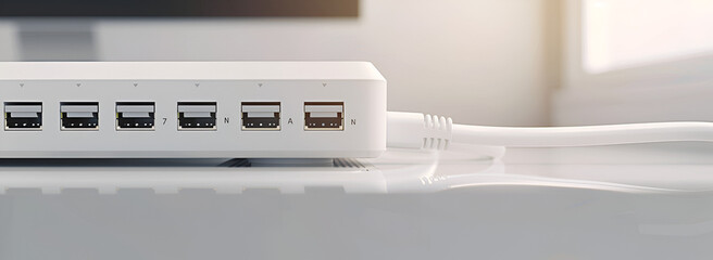 White Wi-Fi Router and Cables,Modern Wi-Fi Router with Network Connections