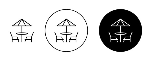 Terrace icon set. outside dining cafe table vector symbol. rooftop restaurant chair and table sign in filled and outlined style.